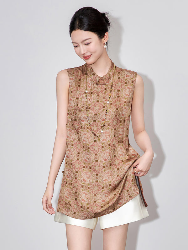 Jacquard Sleeveless Cheongsam Shift Dress