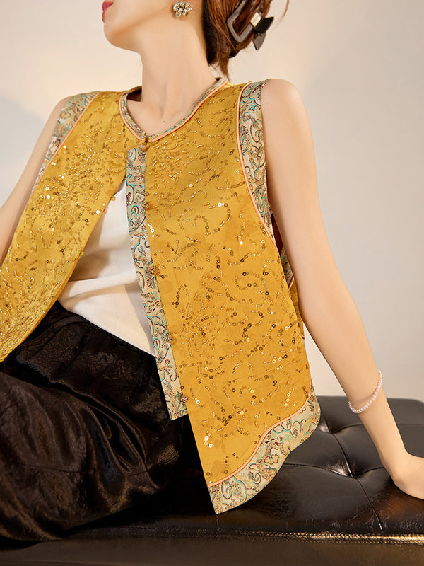 Embroidery Beaded Design Retro Chinese Knot Button Waistcoat