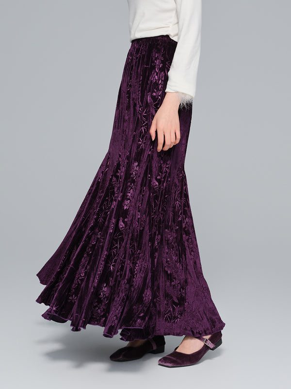 Retro Velvet Pleated Skirt