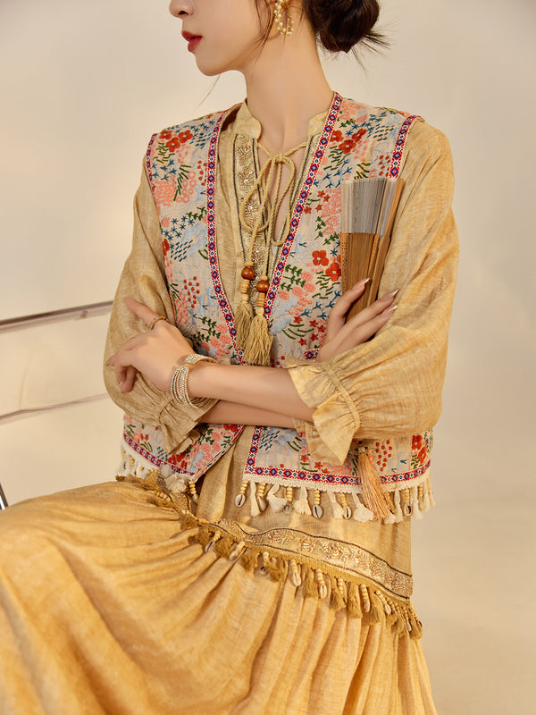 Floral Embroidered Retro Style Waistcoat