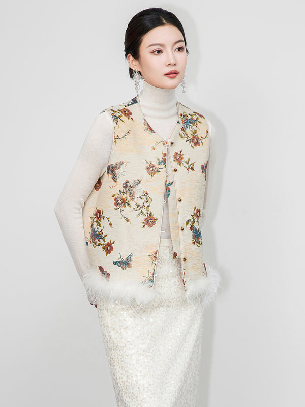 Chenille Butterfly Jacquard Quilted Vest