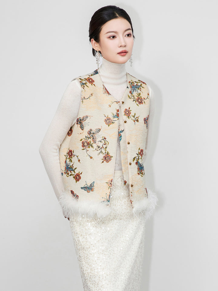 Chenille Butterfly Jacquard Quilted Vest