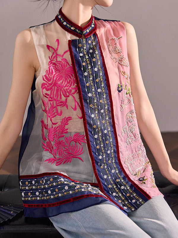 Embroidery Mulberry Silk Waistcoat Tank Top