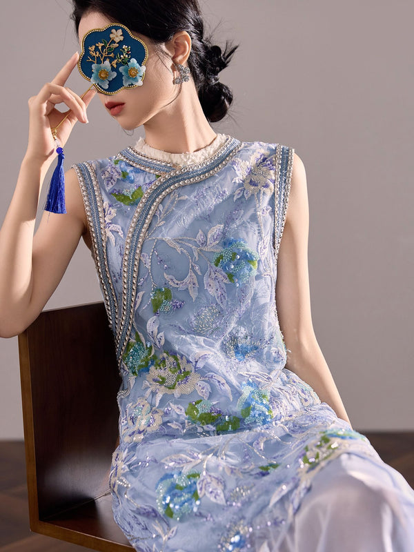 Embroidery Sequined Cheongsam Dress