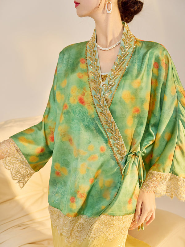 Embroidery Jacquard Patchwork Jacket and Slip Dress