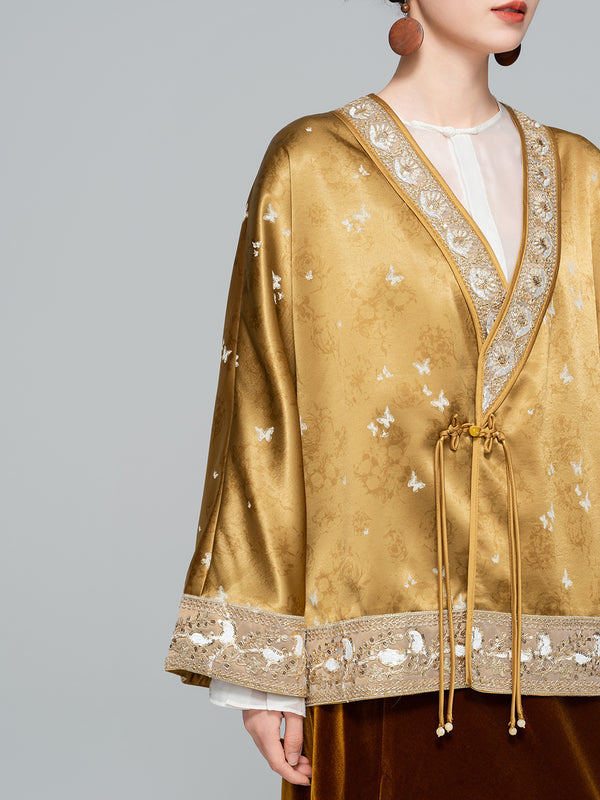 Retro Outfit Butterfly Embroidered Cardigan V-neck Cardigans Jacket